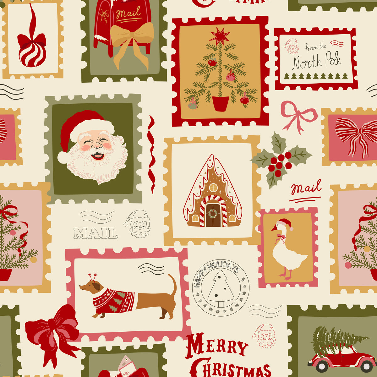 Merry Postmark Fabric Collection - North Pole Post