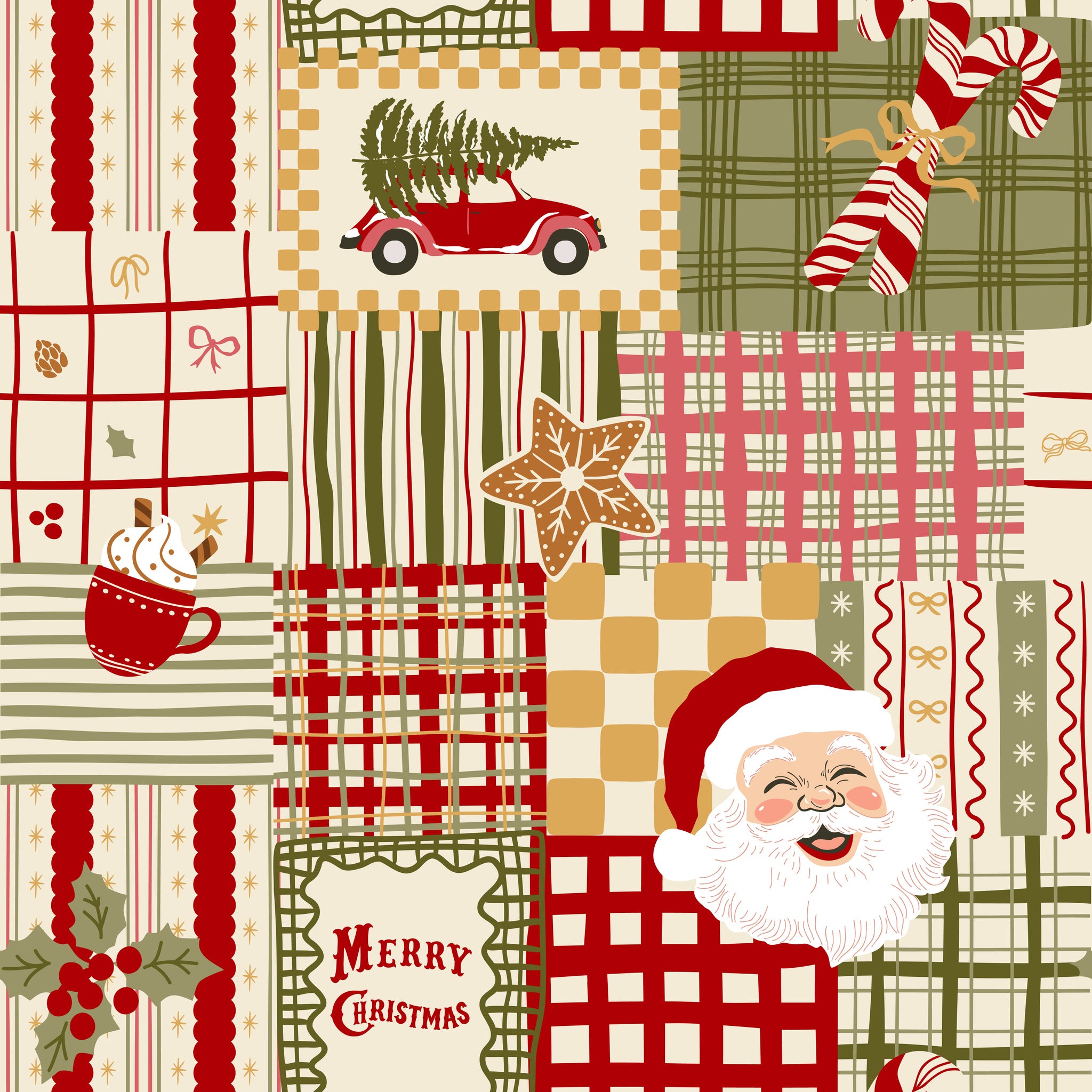 Merry Postmark Fabric Collection - Cocoa Patchwork