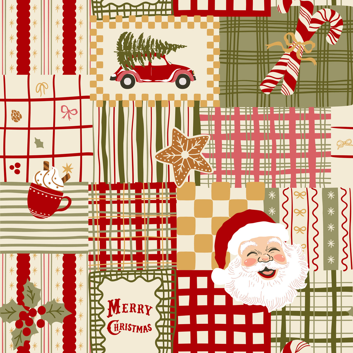 Merry Postmark Fabric Collection - Cocoa Patchwork