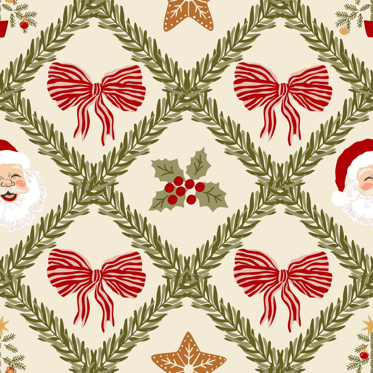 Merry Postmark Fabric Collection - Bow Trellis