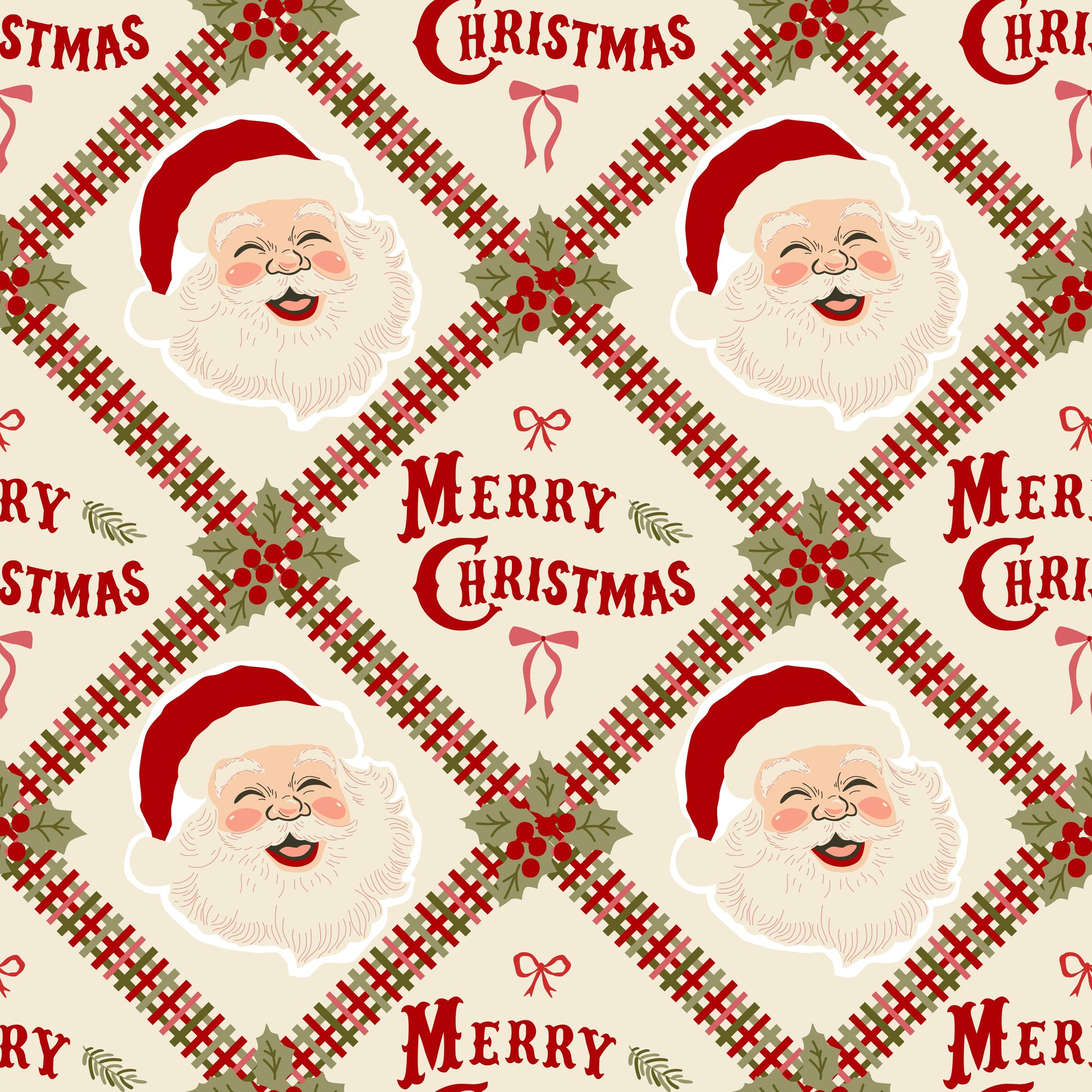 Merry Postmark Fabric Collection - Santa Lattice