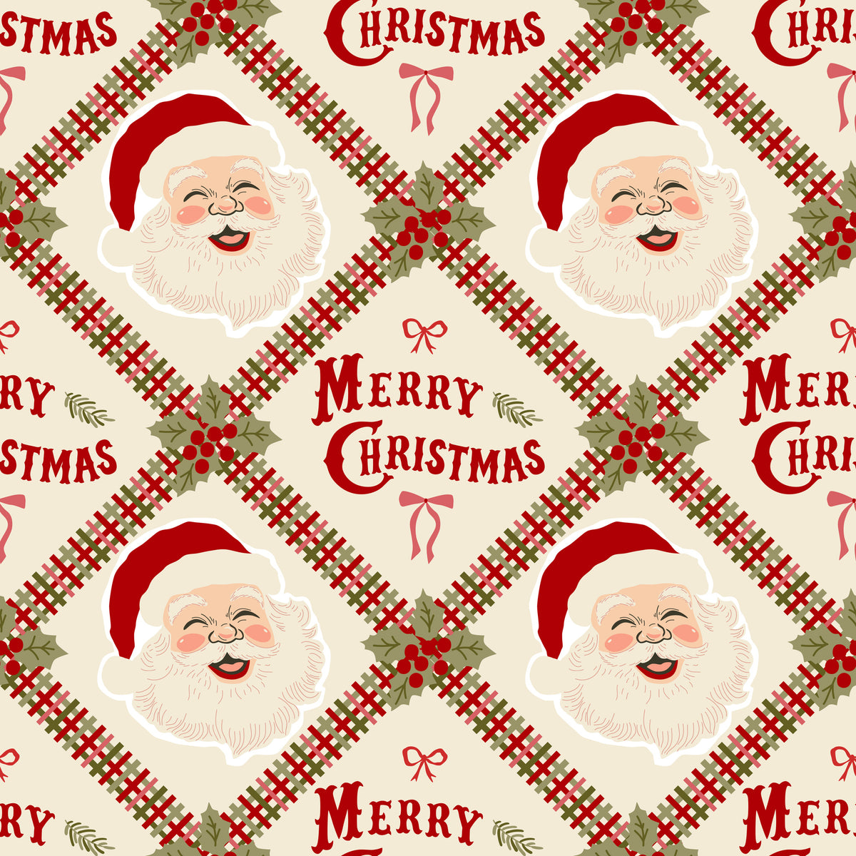 Merry Postmark Fabric Collection - Santa Lattice