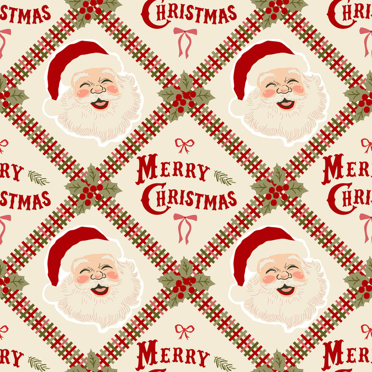 Merry Postmark Fabric Collection - Santa Lattice