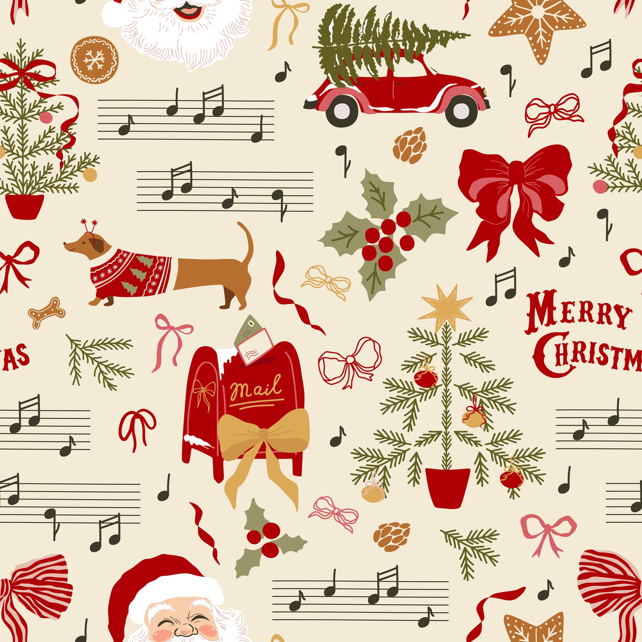 Merry Postmark Fabric Collection - Jolly Toss