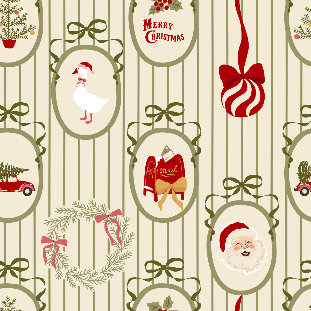 Merry Postmark Fabric Collection - Cameo Stripe