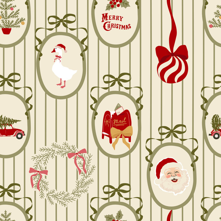 Merry Postmark Fabric Collection - Cameo Stripe