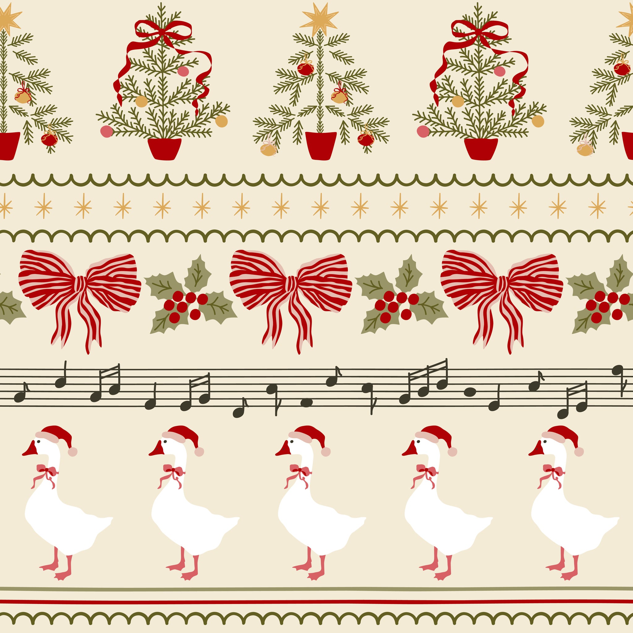 Merry Postmark Fabric Collection - Goose Parade