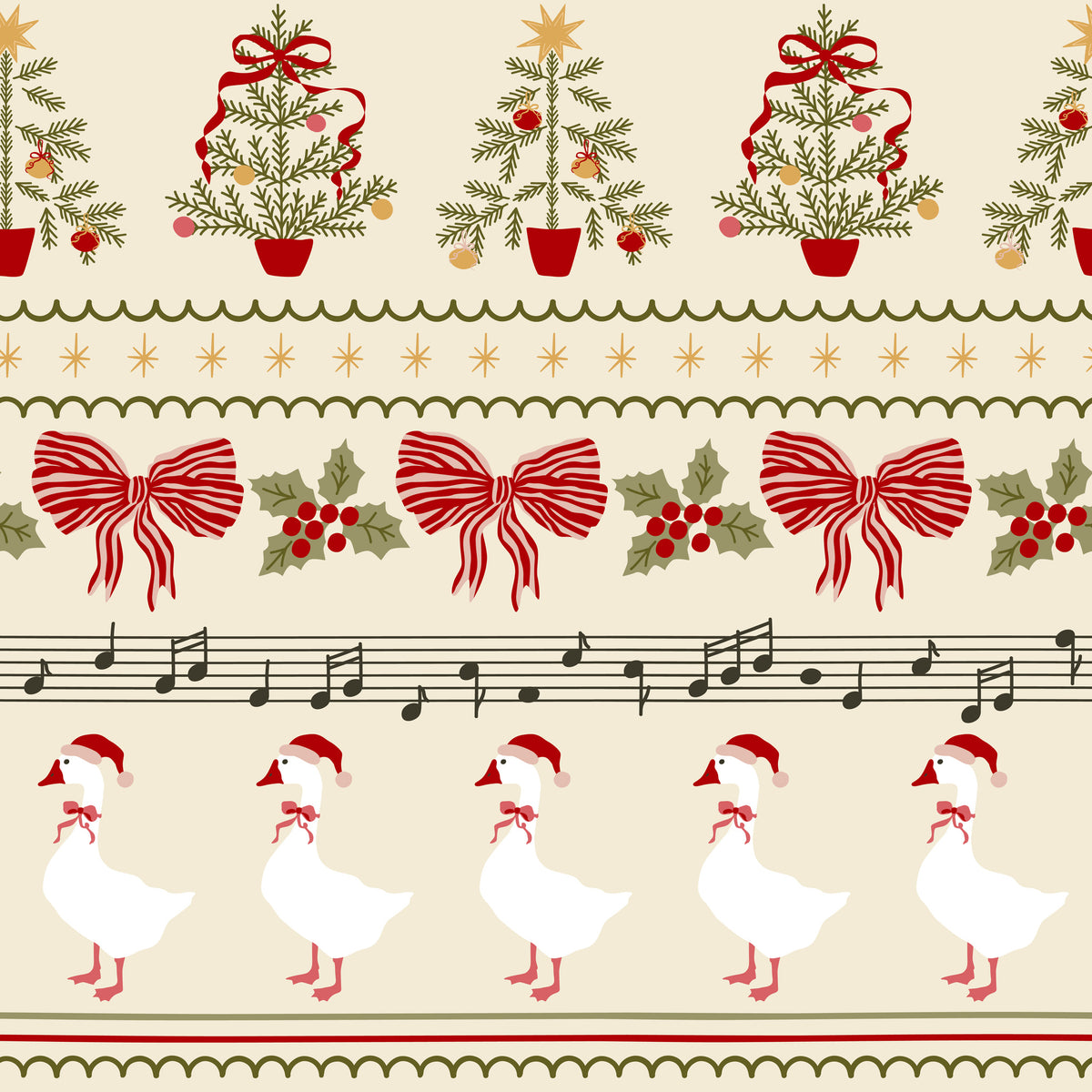 Merry Postmark Fabric Collection - Goose Parade
