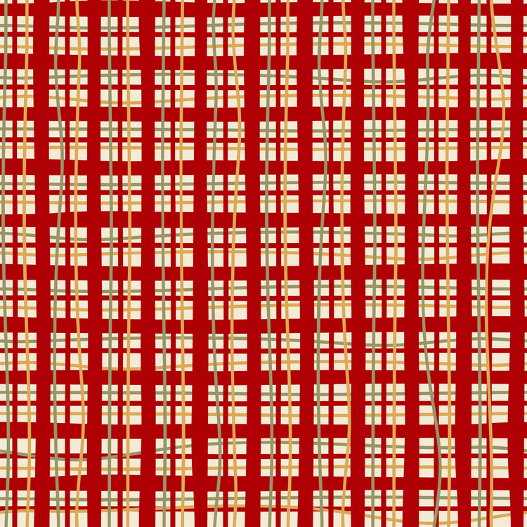 Merry Postmark Fabric Collection - Cranberry Plaid