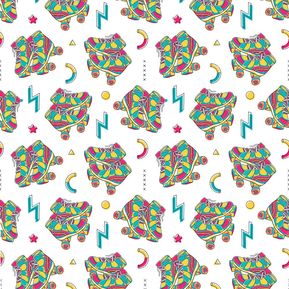 90s Vibe Roller Skates Fabric - White