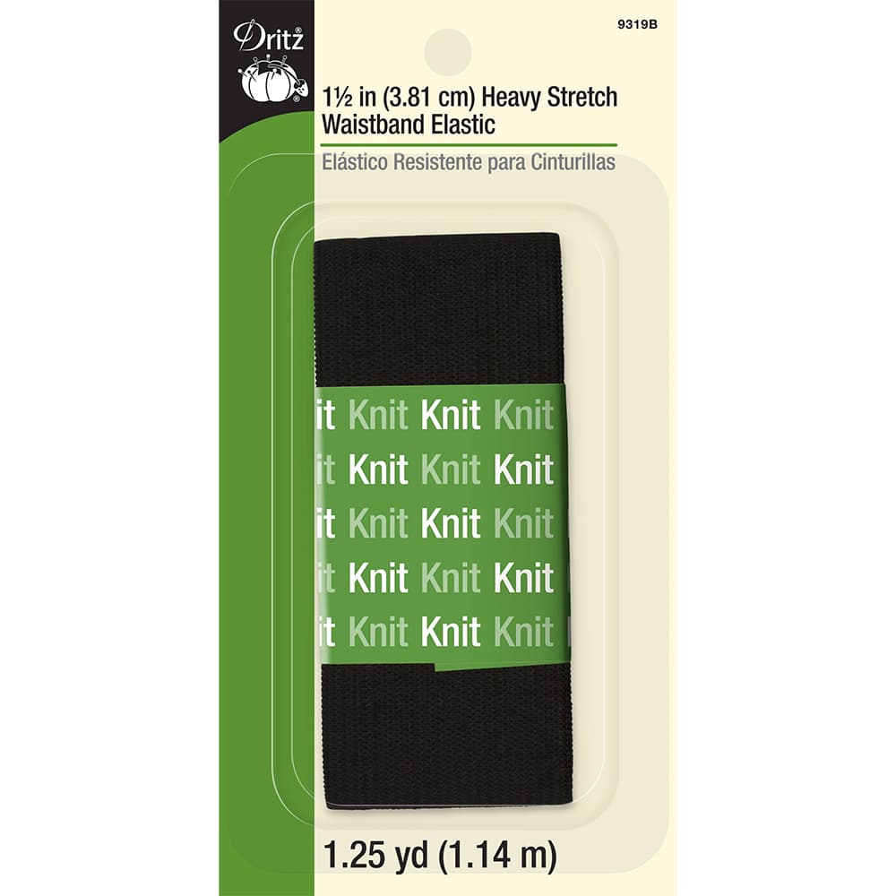 Heavy Stretch Waistband Elastic Black 1.5"x1.25yds, #9319B image # 92552