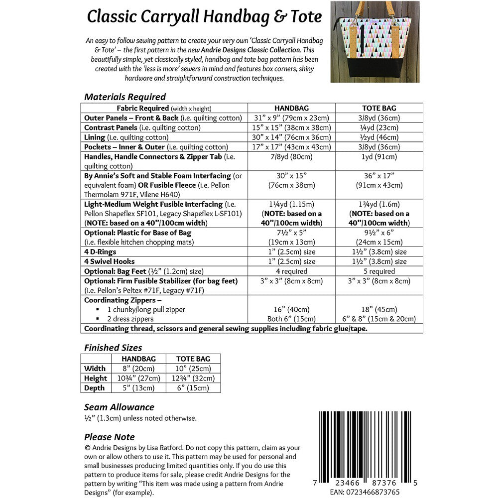 Classic Carry All Handbag and Tote Pattern image # 47224