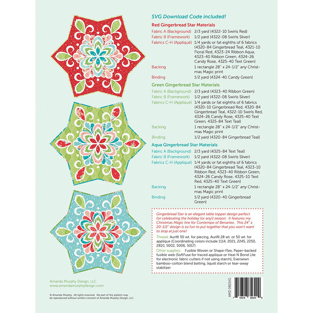 Amanda Murphy, Gingerbread Star Table Topper Pattern