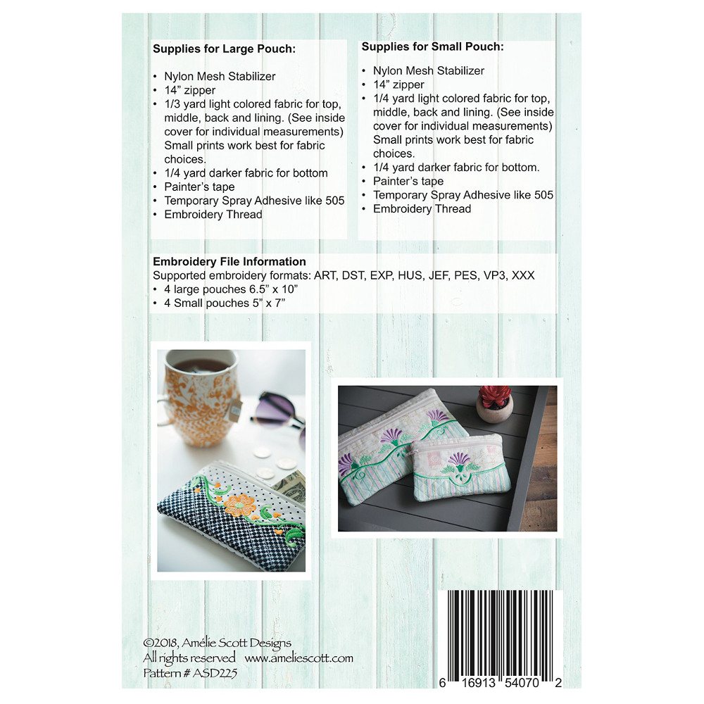 Classy Zipper Pouches Embroidery Pattern image # 44129