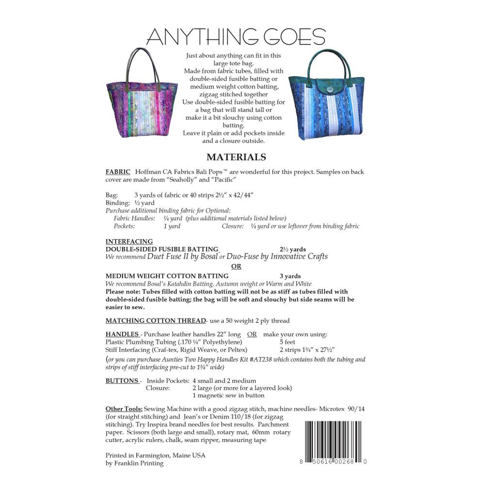 Anything Goes Bag Pattern, Aunties Two Patterns image # 43771
