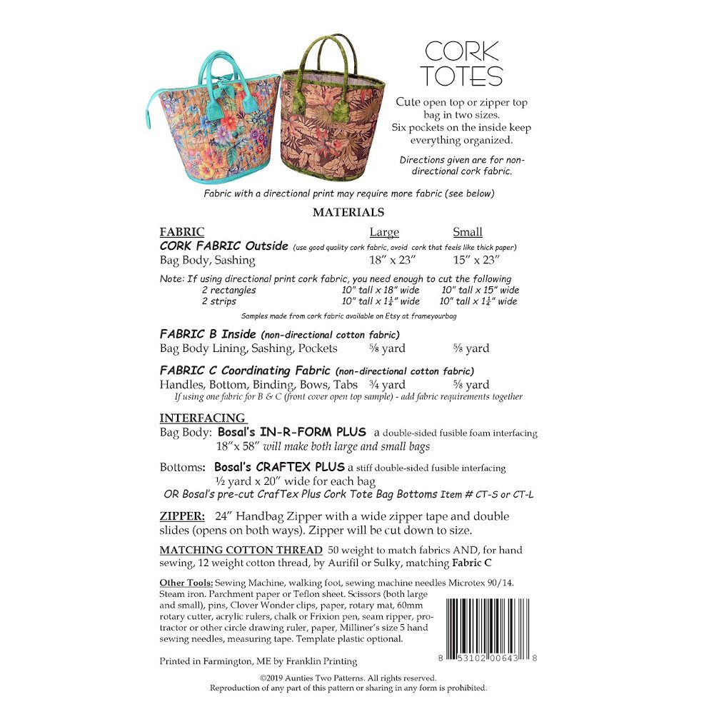 Cork Totes Pattern image # 59502