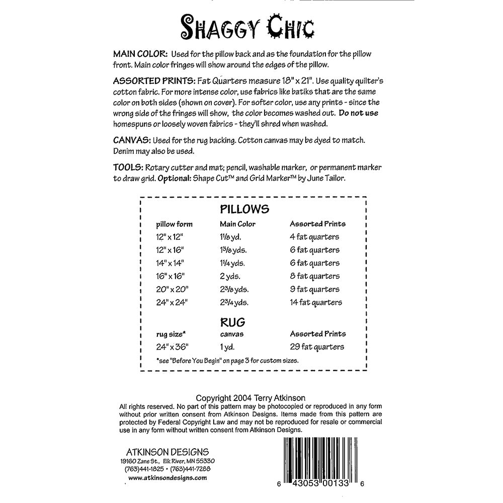 Atkinson Designs, Shaggy Chic Pillow and Rug Pattern image # 58343