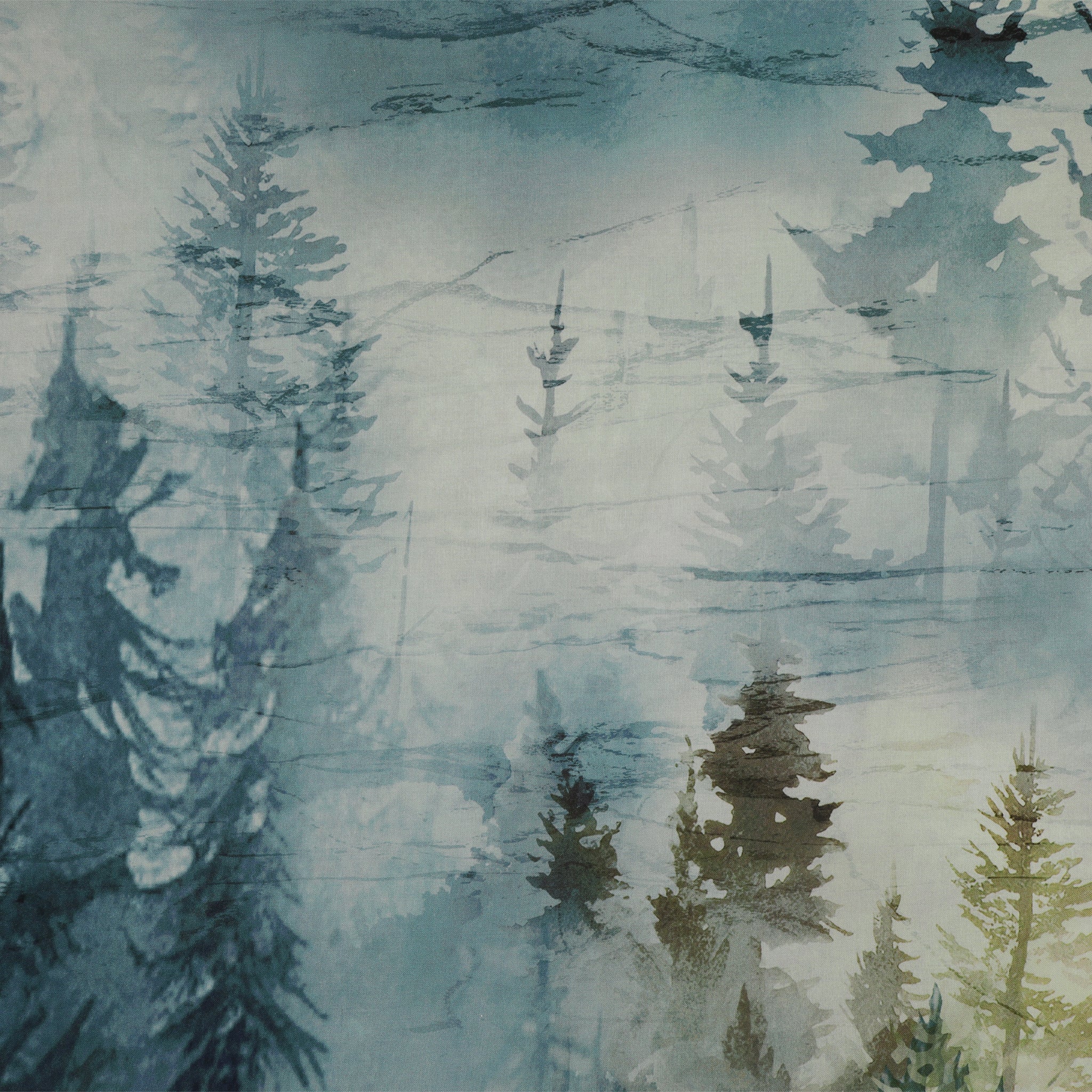 Altitude 108" Quilt Backing - Pale blue forest with misty evergreen trees and soft watercolor texture NCB29154-43