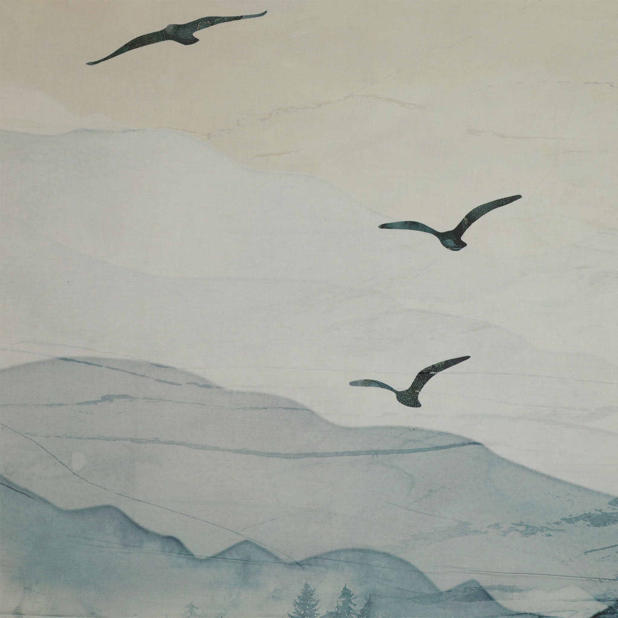 Altitude 108" Quilt Backing - flying birds and soft blue-gray watercolor mountains NCB29154-43