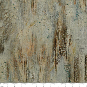 Shadow & Light Fabric Collection Lt Brown Multi backing fabric with ruler for scale beige, gray, brown, and teal brushstroke print NCB29224-32