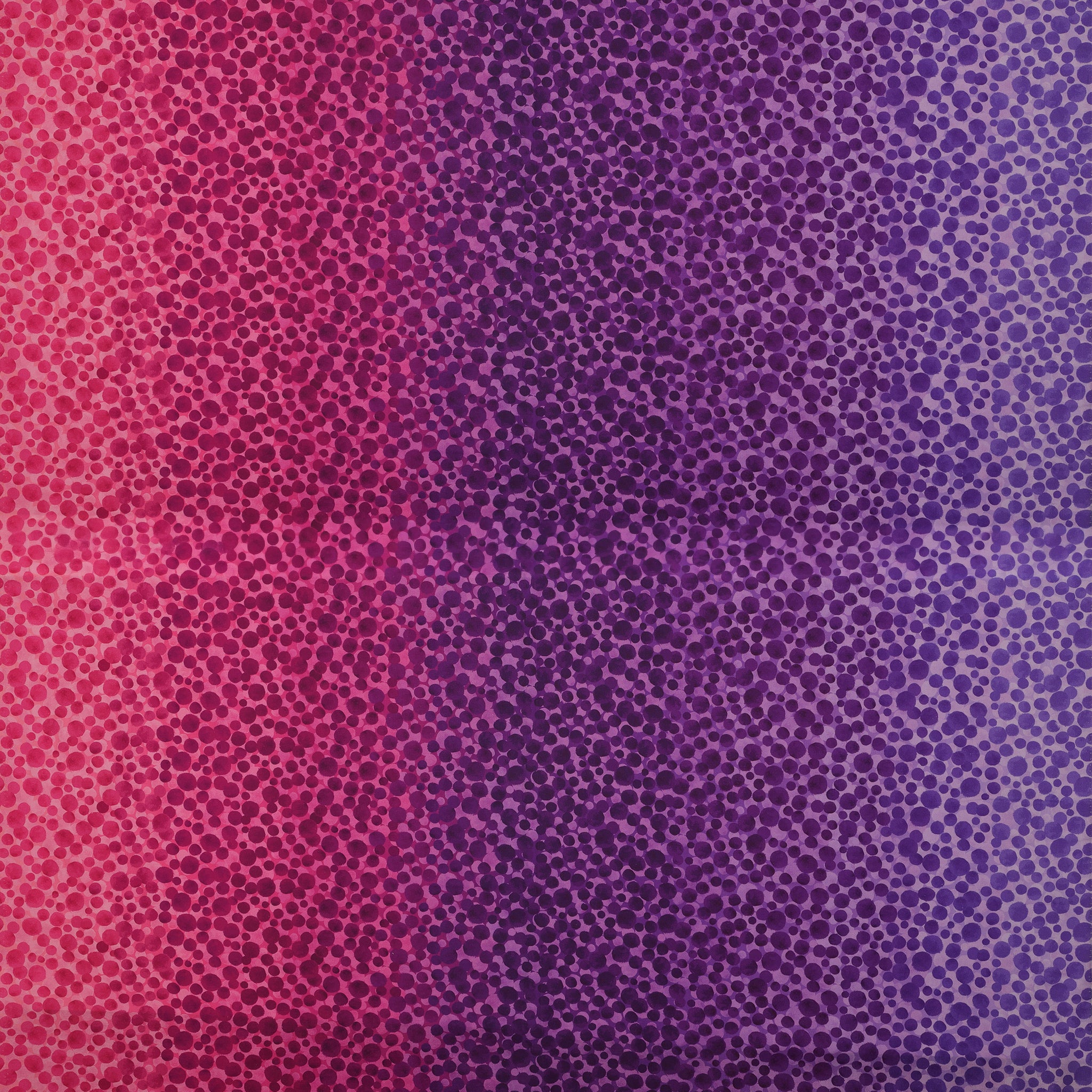 Bumbleberries Pinky Purple fabric featuring densely scattered watercolor-style dots transitioning from bright pink and magenta to deep purple and lavender.