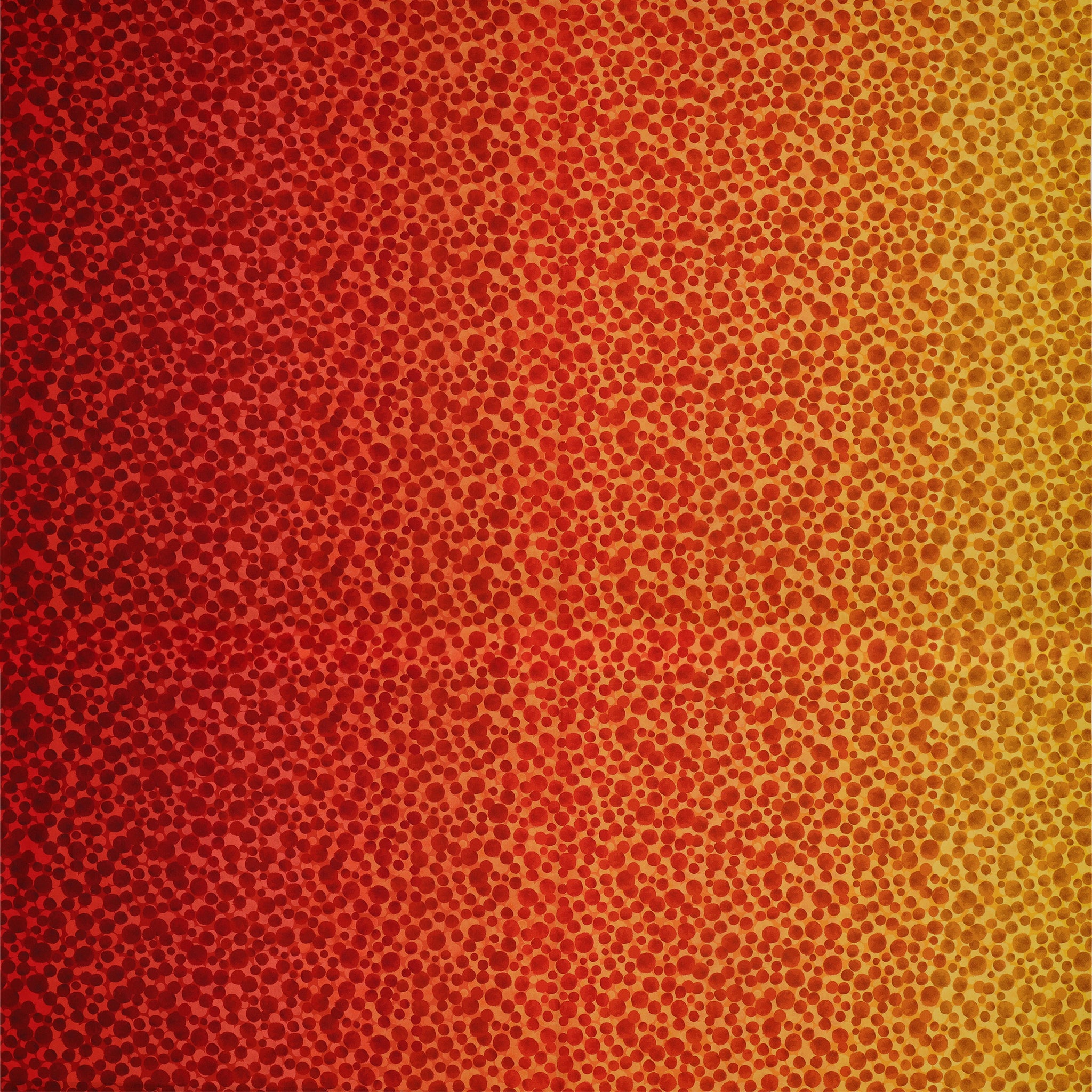 Bumbleberries Flame fabric featuring densely scattered red, orange, and golden yellow dots with a fiery ombre gradient.
