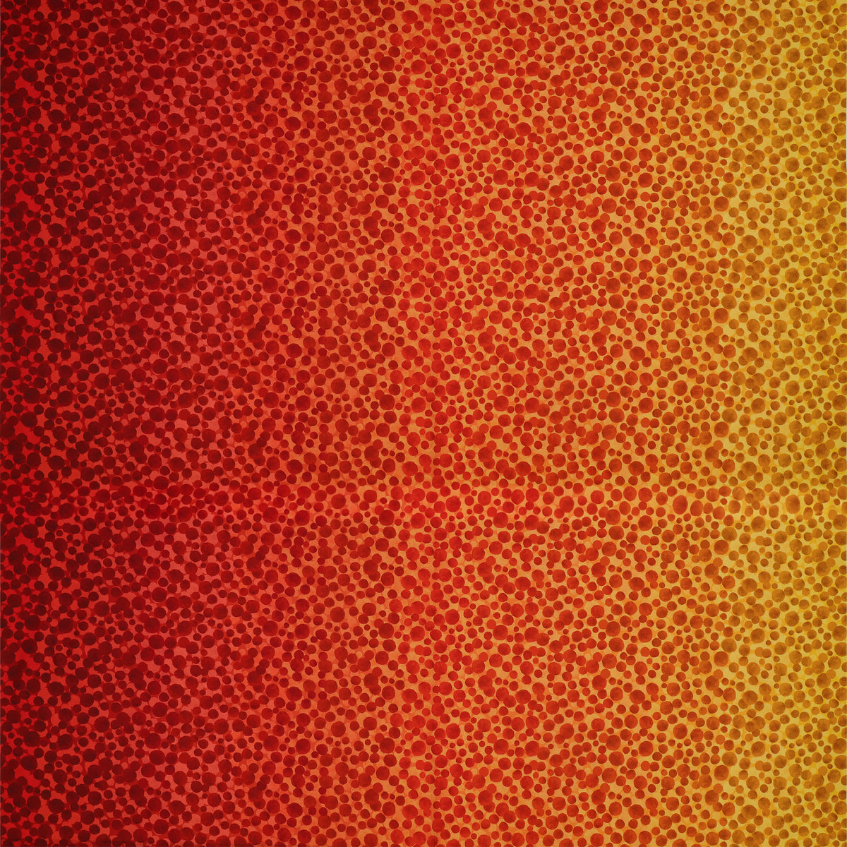 Bumbleberries Flame fabric featuring densely scattered red, orange, and golden yellow dots with a fiery ombre gradient.