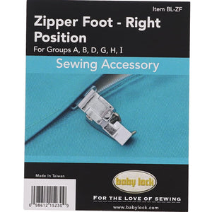 Right Position Zipper Foot, Babylock #BL-ZF image # 107840