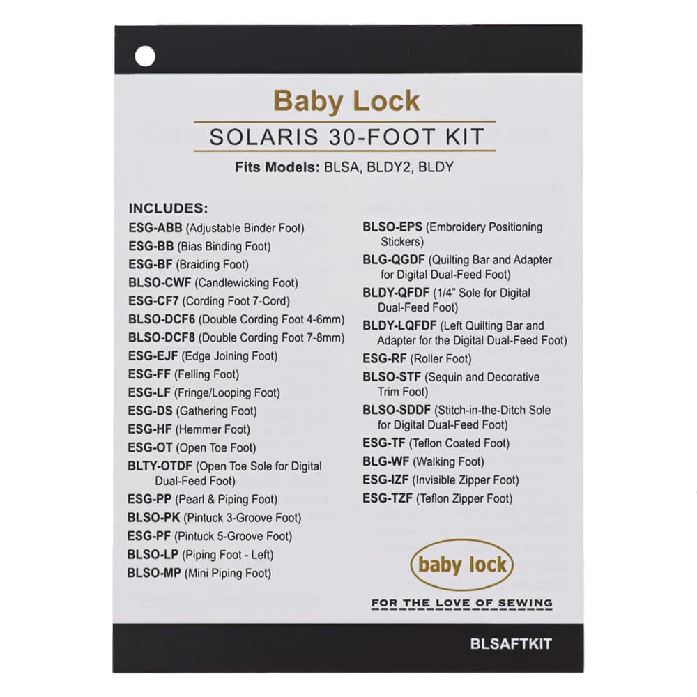 Solaris Foot Kit (30pc), Babylock #BLSAFTKIT image # 107629