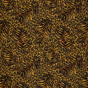 Grunge Gone Glam Fabric Collection - Spirit Animal Neutral Gold: seamless animal print pattern of leopard base with tiger stripes in black, brown, and golden yellow BX17342-30