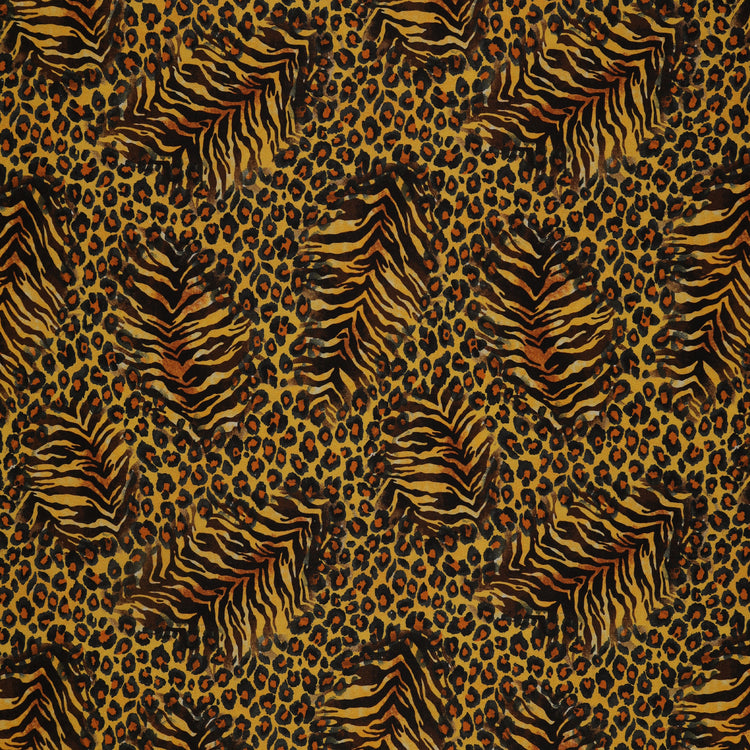 Grunge Gone Glam Fabric Collection - Spirit Animal Neutral Gold: seamless animal print pattern of leopard base with tiger stripes in black, brown, and golden yellow BX17342-30