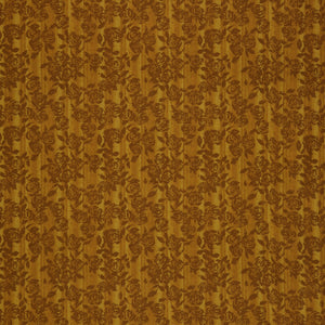 Grunge Gone Glam Fabric Collection - Gilded Garden Maize: Mustard yellow fabric with shaded brown rose clusters, leafy stems, and subtle vertical stripes BX17345-33