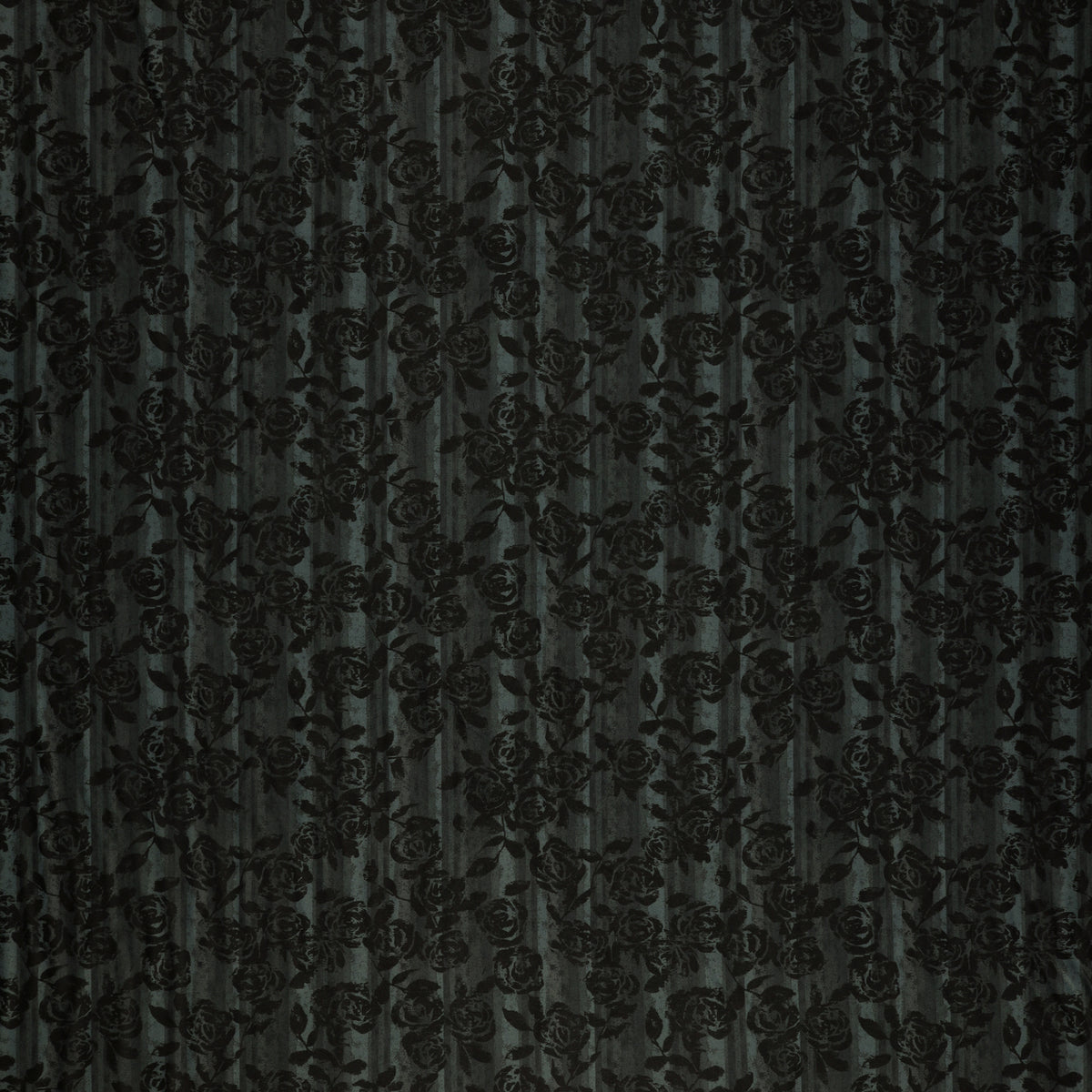 Grunge Gone Glam Fabric Collection - Gilded Garden Charcoal in Poly/Spandex: Dark charcoal gray fabric with an intricate black floral lace overlay pattern BX17345X-12