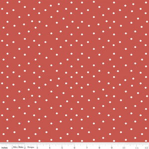 Riley Blake Sketchbook fabric swatch, ginger red with small white polka dots