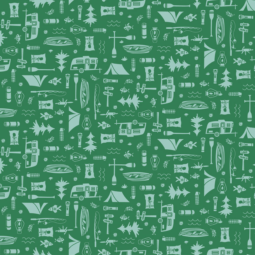 Happy Haven Fabric Collection - Let's Camp Green