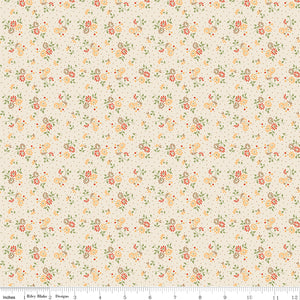 Floral pattern fabric swatch with a ruler at the bottom