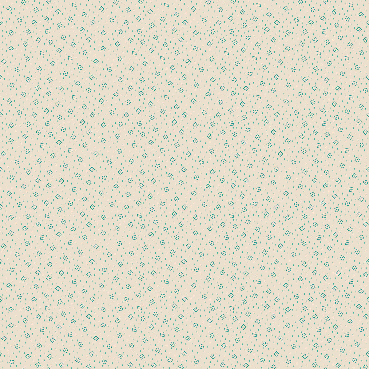 A repeating pattern of small teal geometric shapes on a warm cream background, filling the entire frame.
