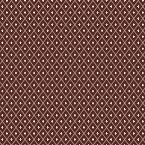 Northanger Abbey Thorpe Marsala fabric with cream diamond lattice on a rich reddish-brown background.