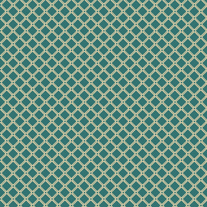 Northanger Abbey Tilney Azure fabric with cream lattice diamonds on a rich teal background.