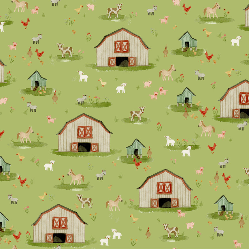 Lil' Farm Friends Fabric Collection - Barnyard Honeydew