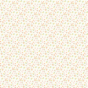 Cotton Nook Flowers Vintage White fabric with tiny pink, orange and yellow floral sprigs.