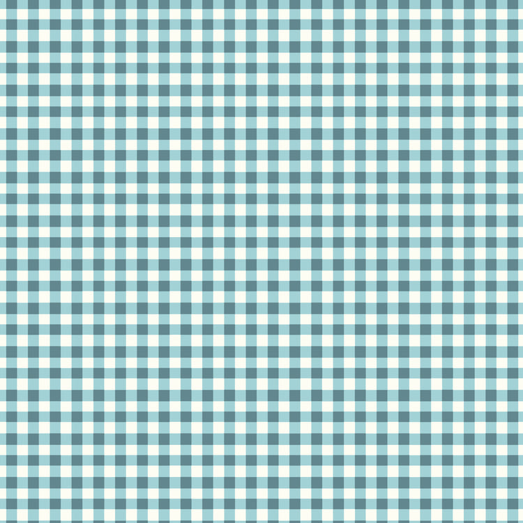 Cotton Nook Plaid Blue fabric with aqua, blue-gray and cream gingham checks.