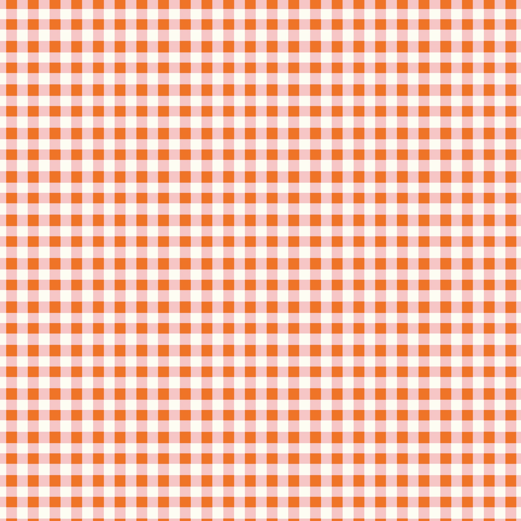 Cotton Nook Plaid Orange fabric with orange, blush pink and cream gingham checks.