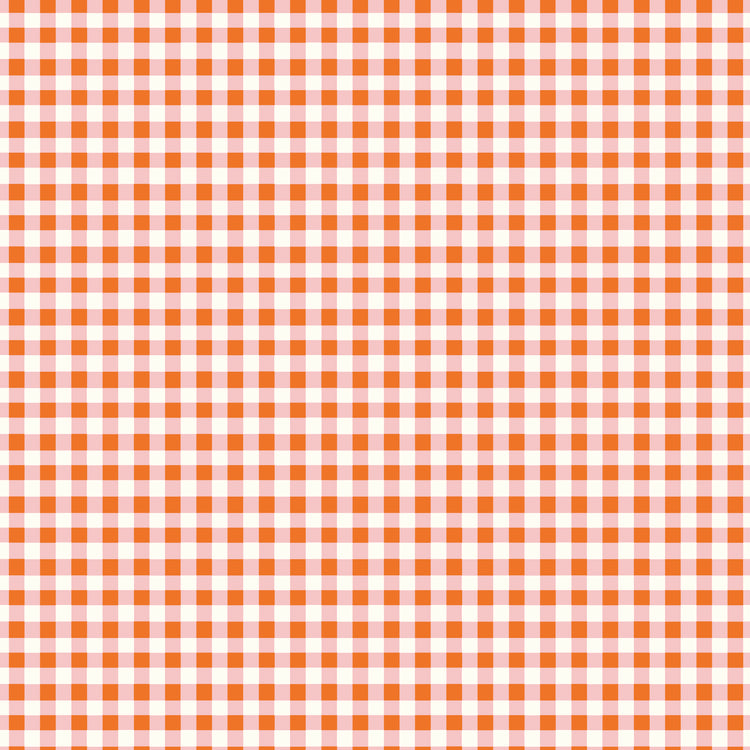 Cotton Nook Plaid Orange fabric with orange, blush pink and cream gingham checks.