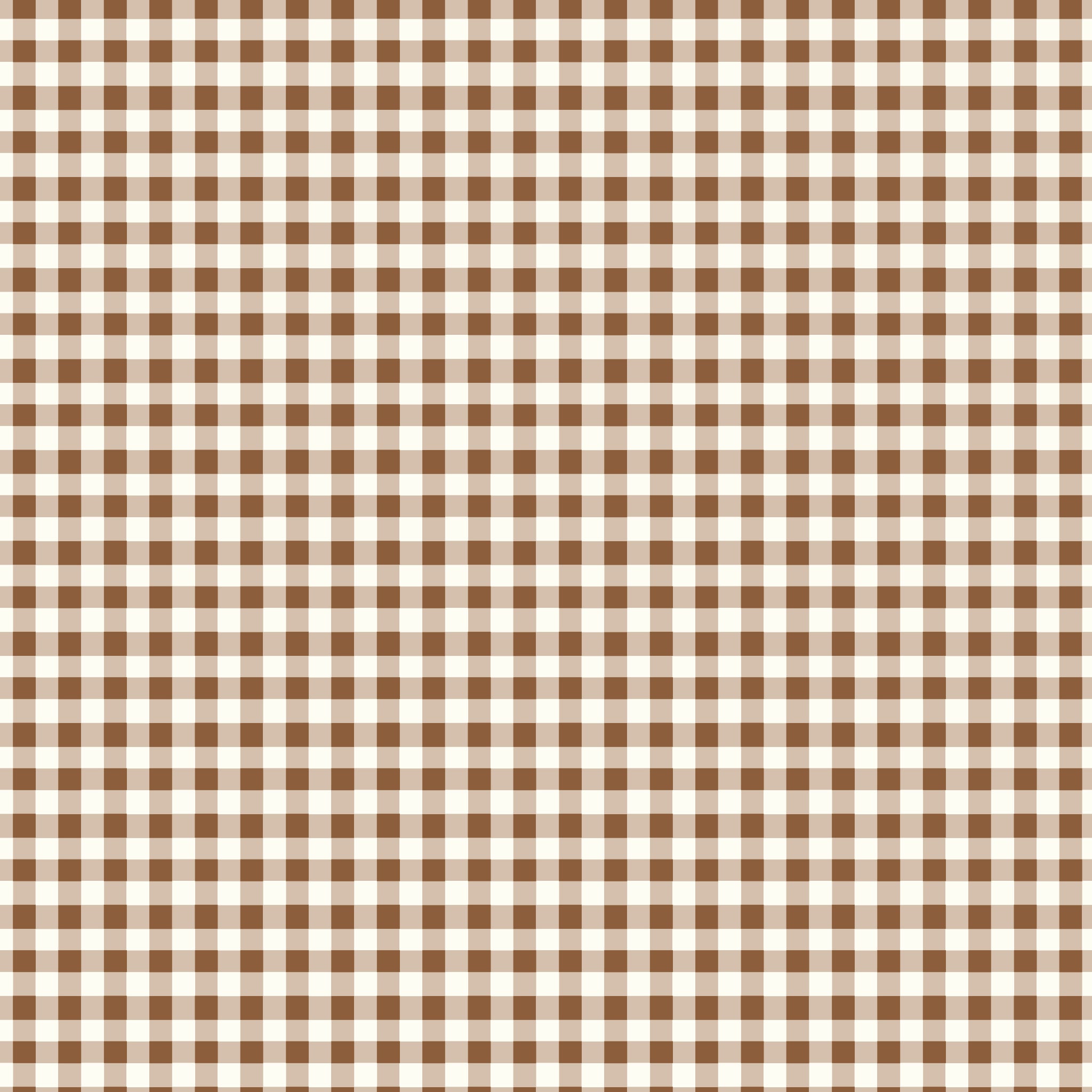 Cotton Nook Plaid Teddy fabric with brown, tan and cream gingham checks.