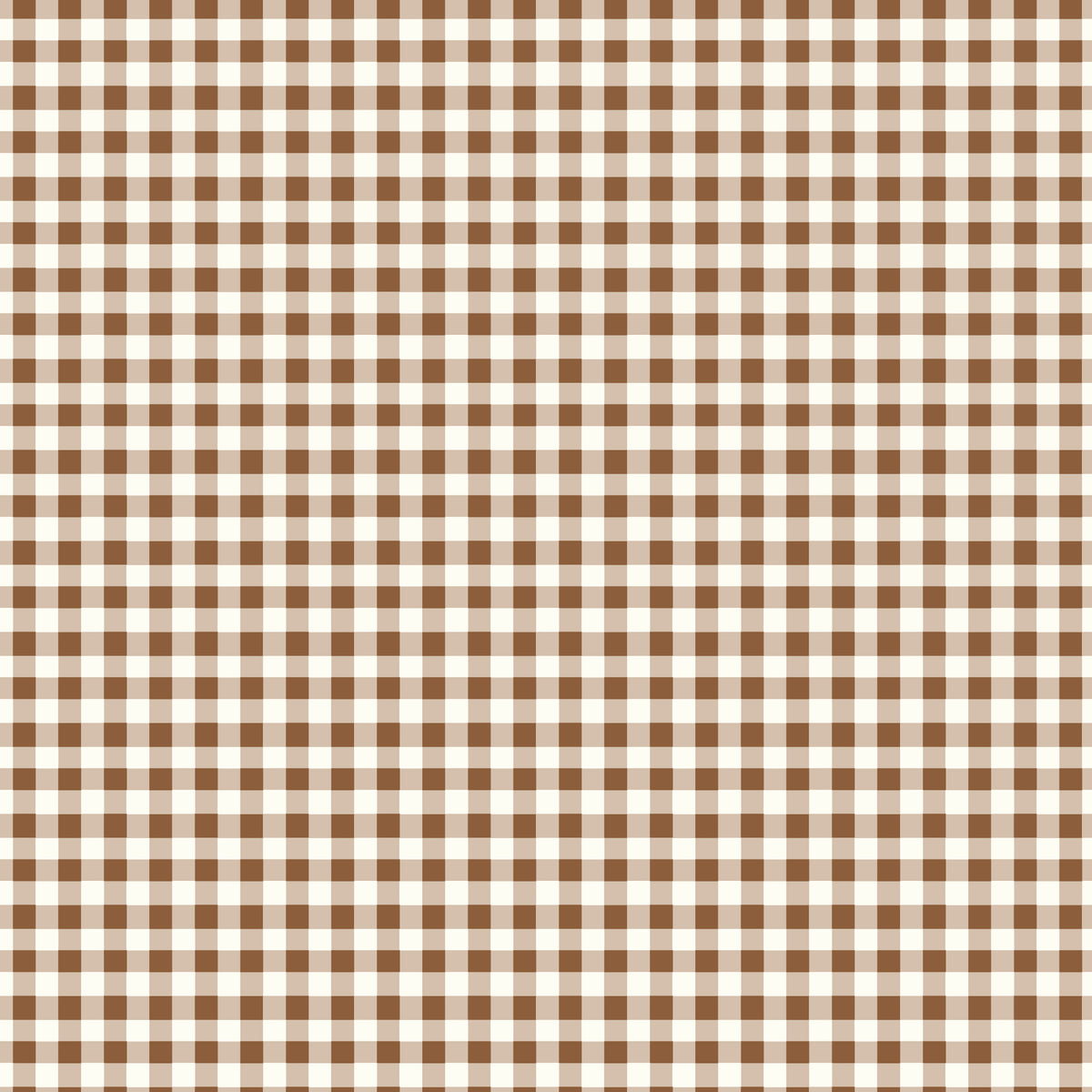 Cotton Nook Plaid Teddy fabric with brown, tan and cream gingham checks.
