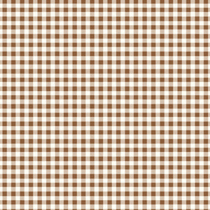 Cotton Nook Plaid Teddy fabric with brown, tan and cream gingham checks.