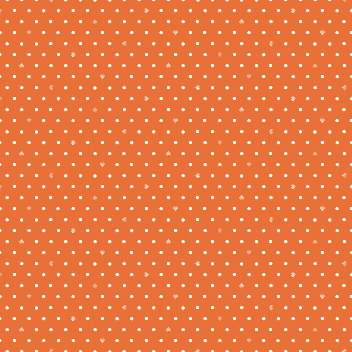 Cotton Nook Dots Orange fabric with small cream dots scattered across a bright orange background.