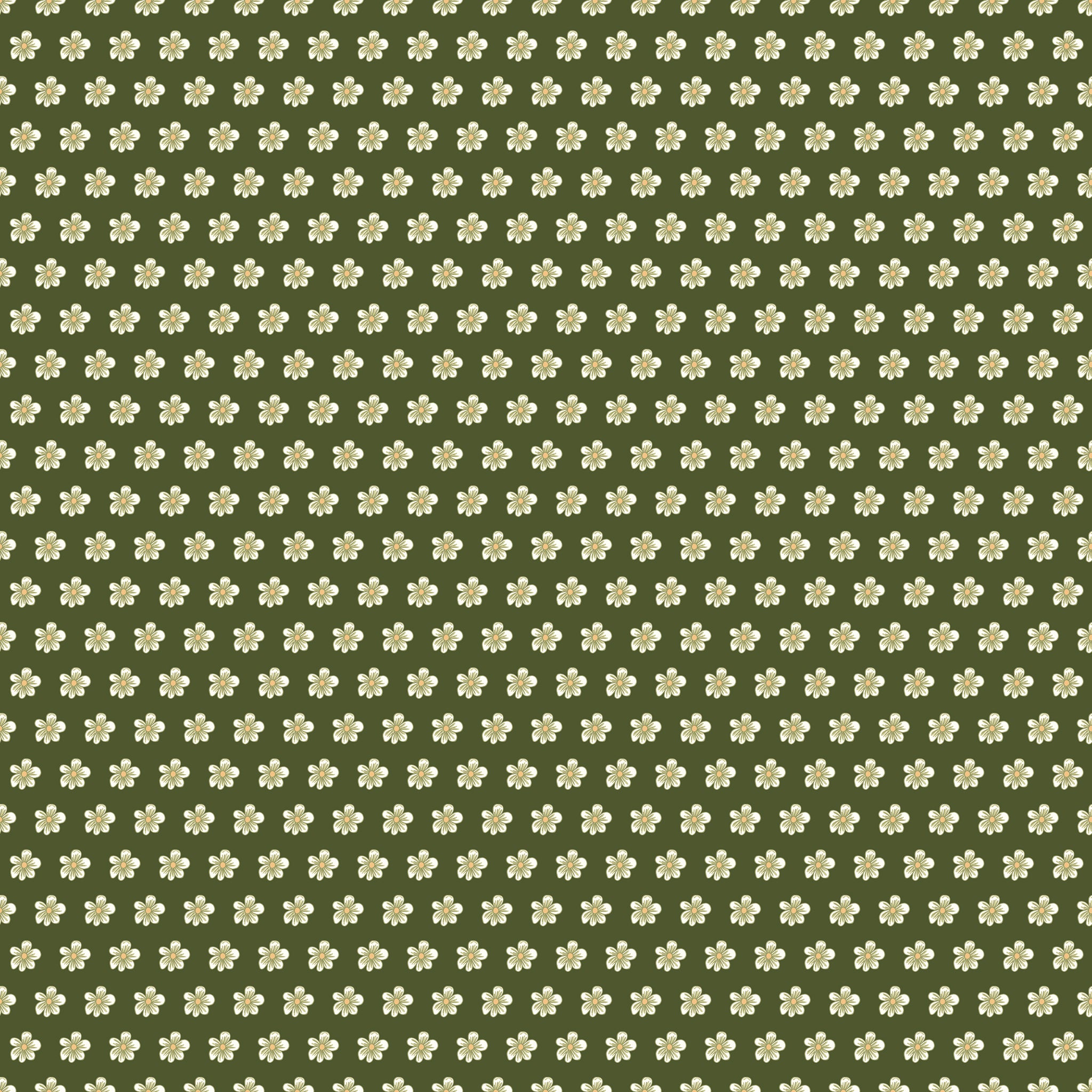 Hunter green fabric with evenly spaced small cream flowers