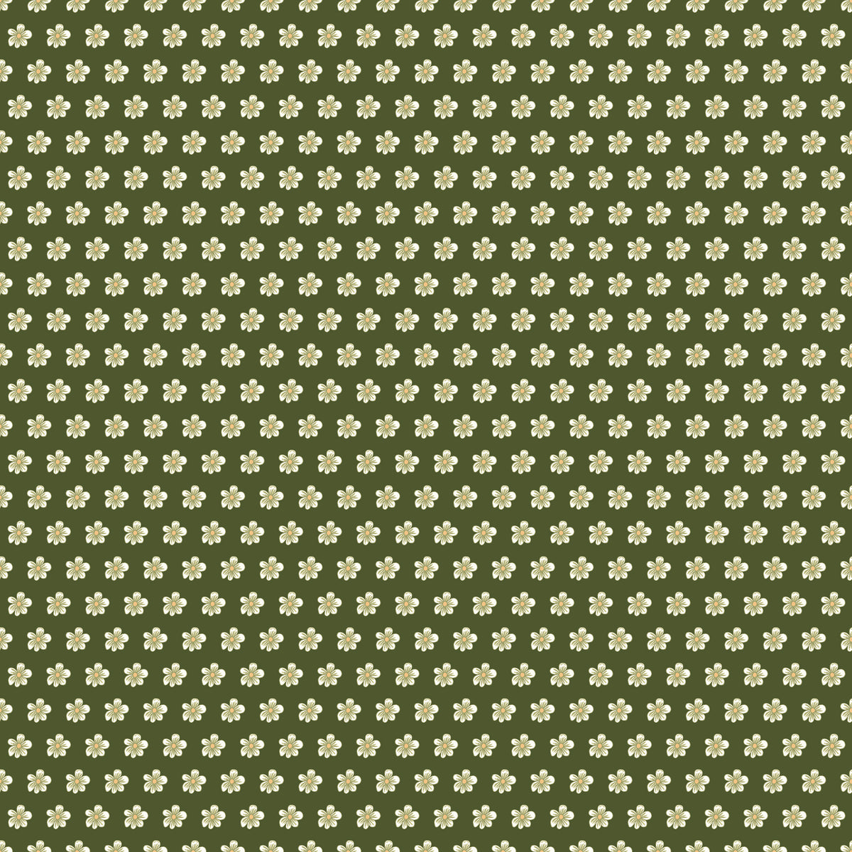 Hunter green fabric with evenly spaced small cream flowers